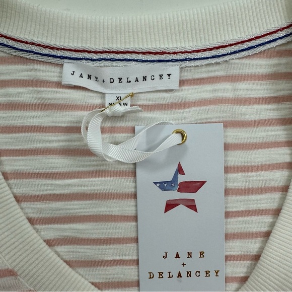 NWT Jane Delancey Rhinestone T-Shirt Women’s XL Pink White Striped Strawberry - Picture 4 of 8
